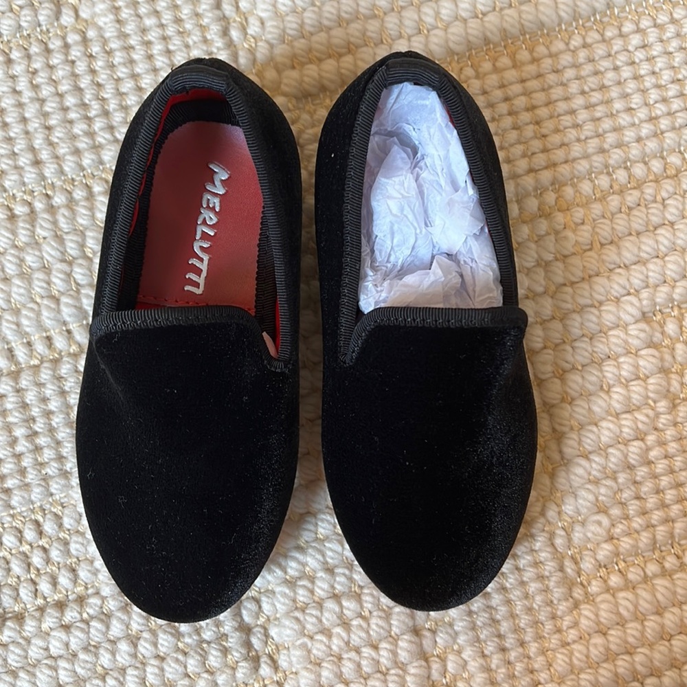 Merlutti boys black velvet shoes - size T9
